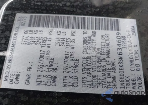 2025 Nissan Frontier Pro-4X 4X4 z USA, uszkodzony, nr VIN 1N6ED1EK3SN634609